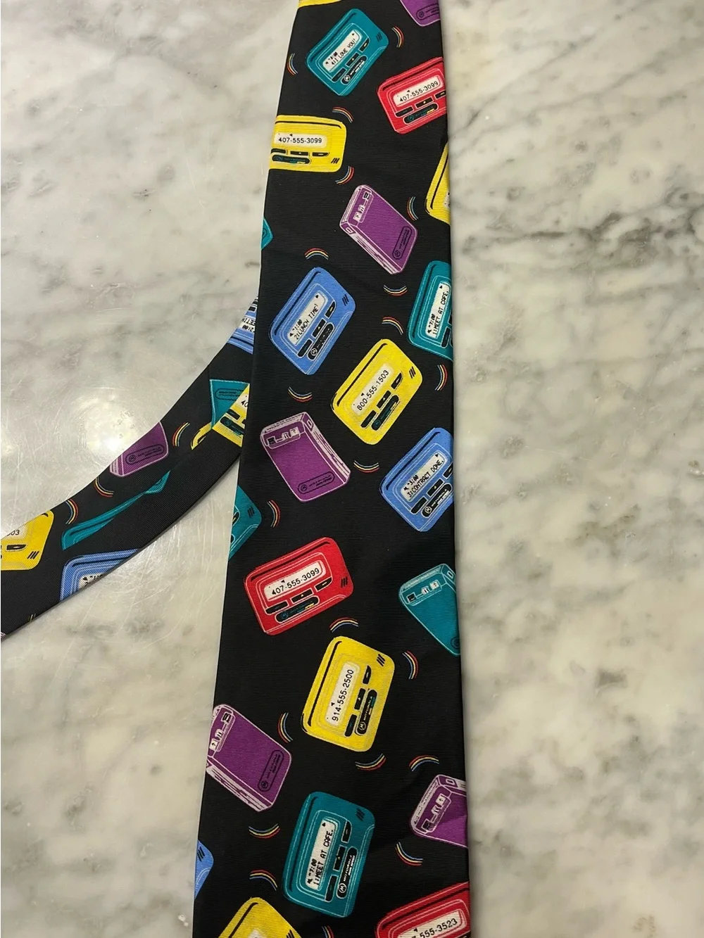 Vintage Black Tie with Colorful Pager Motif